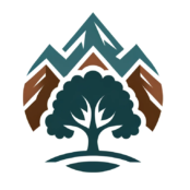 Logo Featuring a stylized mountain range seamlessly transitioning into the form of a tree